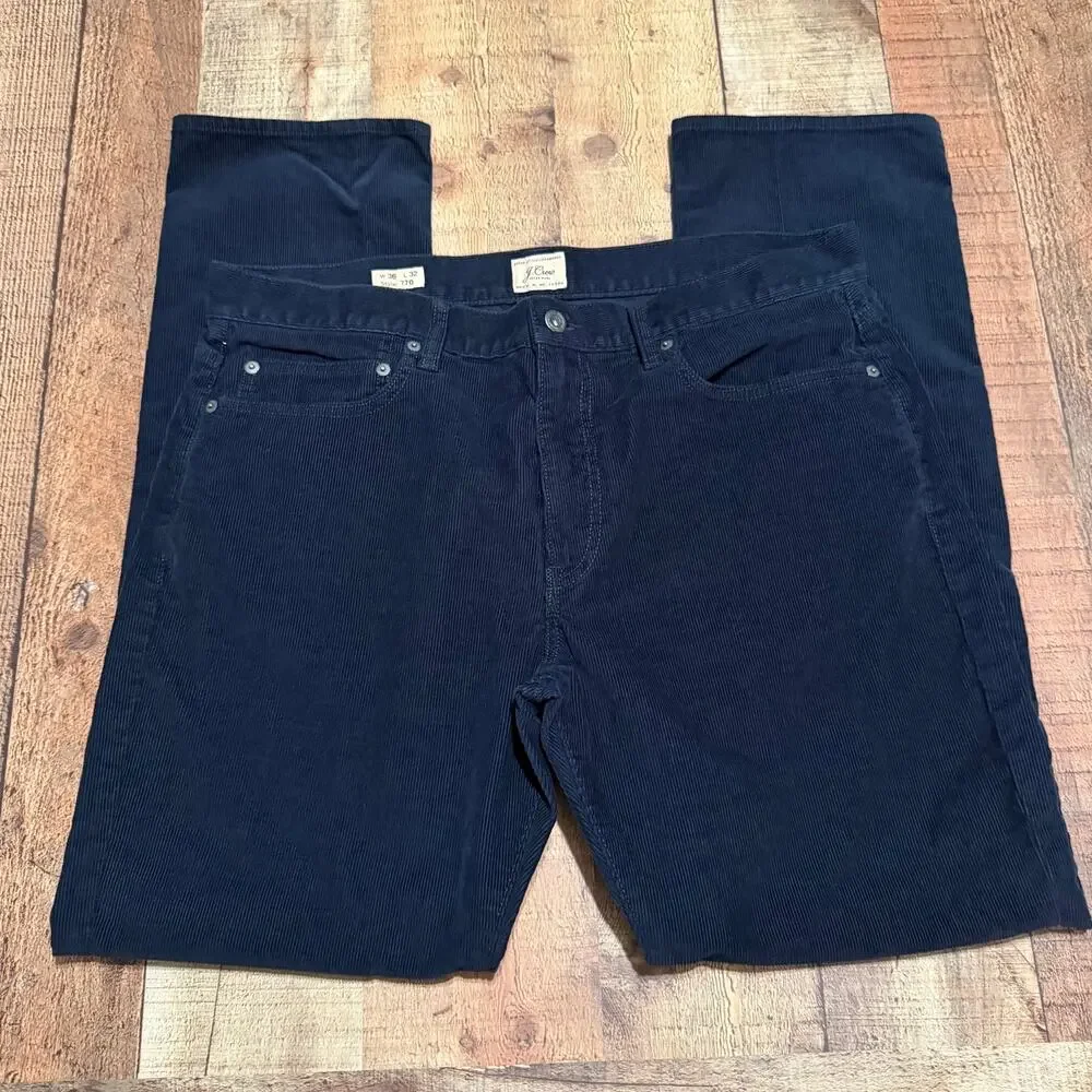 J. Crew Factory Men's Blue Corduroy Straight Leg Pants Sz 36x32 Classic Preppy
